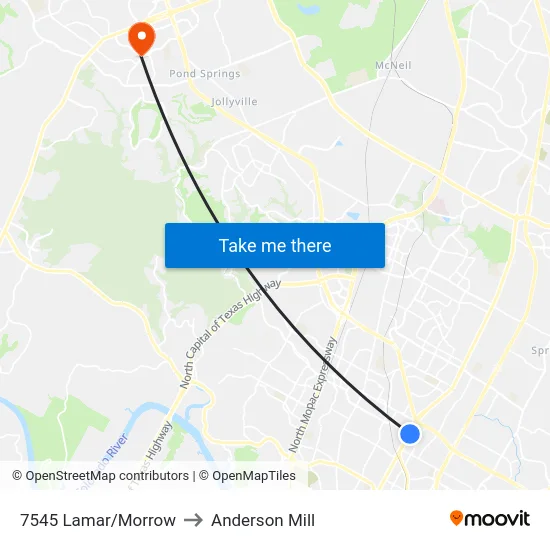 7545 Lamar/Morrow to Anderson Mill map