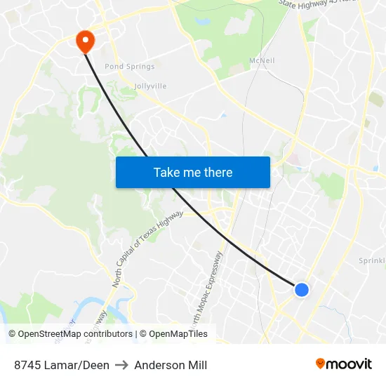 8745 Lamar/Deen to Anderson Mill map