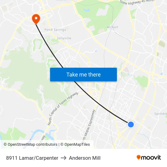 8911 Lamar/Carpenter to Anderson Mill map