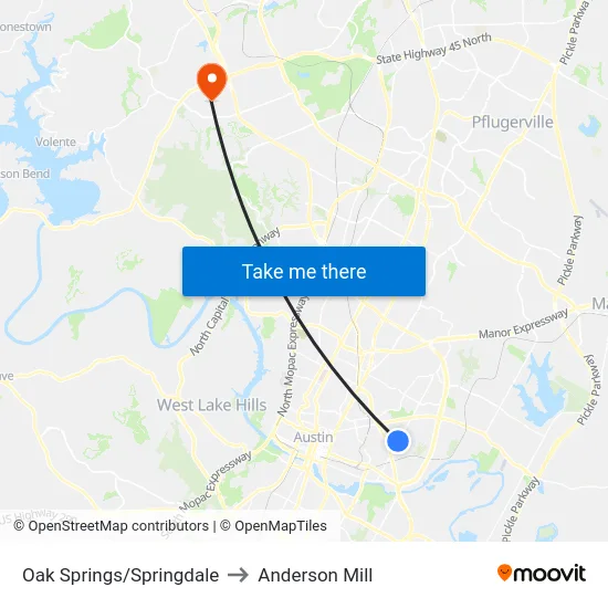 Oak Springs/Springdale to Anderson Mill map