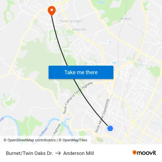Burnet/Twin Oaks Dr. to Anderson Mill map