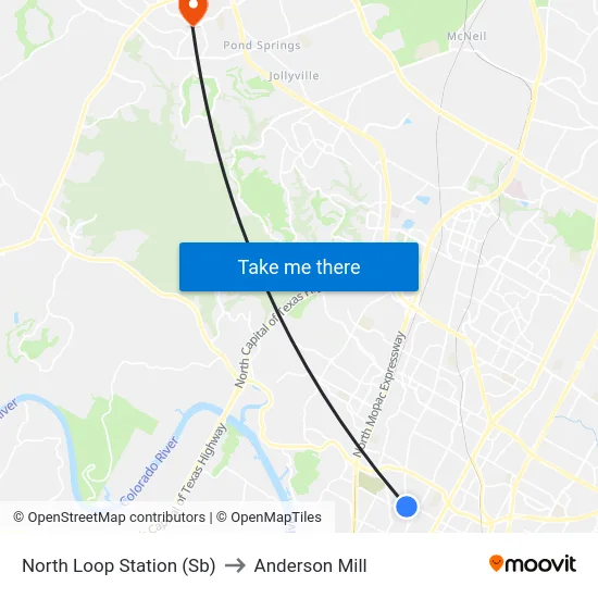 North Loop Station (Sb) to Anderson Mill map