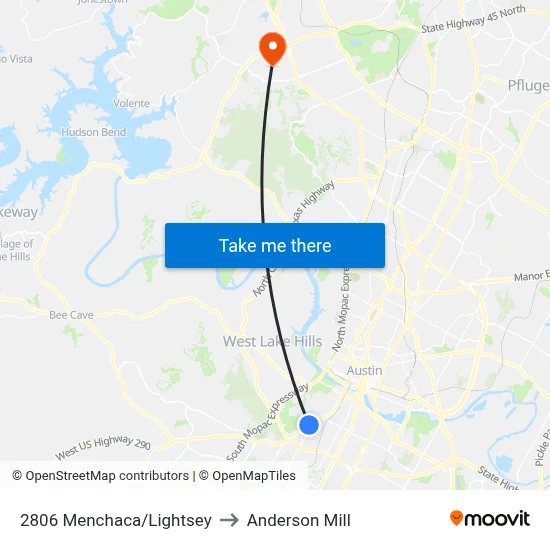 2806 Menchaca/Lightsey to Anderson Mill map