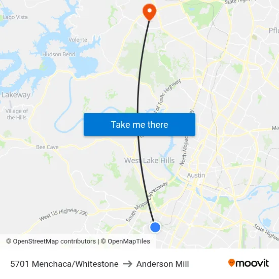 5701 Menchaca/Whitestone to Anderson Mill map