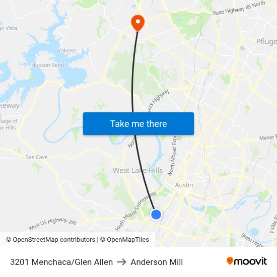 3201 Menchaca/Glen Allen to Anderson Mill map