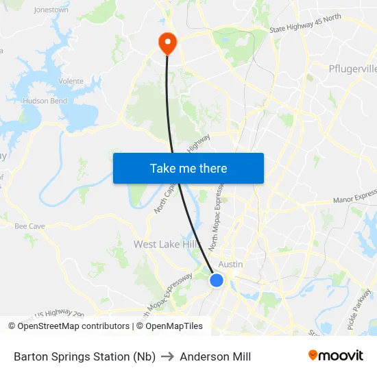 Barton Springs Station (Nb) to Anderson Mill map