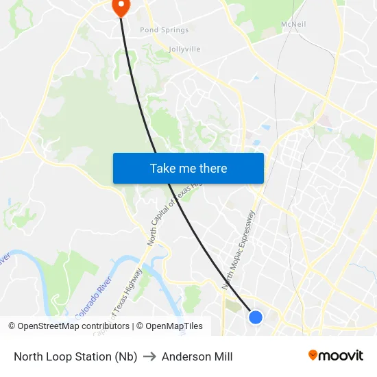 North Loop Station (Nb) to Anderson Mill map
