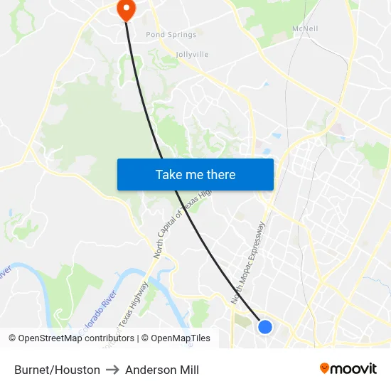 Burnet/Houston to Anderson Mill map