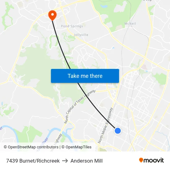 7439 Burnet/Richcreek to Anderson Mill map