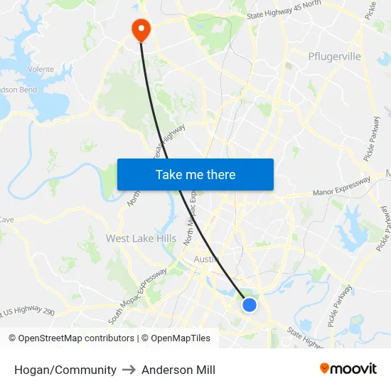 Hogan/Community to Anderson Mill map