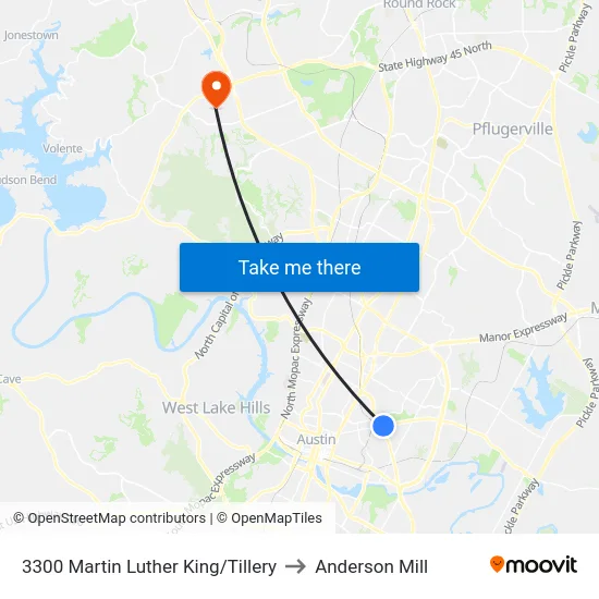 3300 Martin Luther King/Tillery to Anderson Mill map