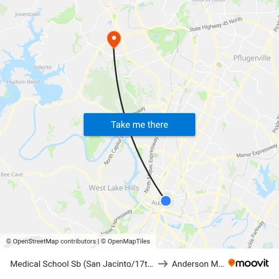 Medical School Sb (San Jacinto/17th) to Anderson Mill map
