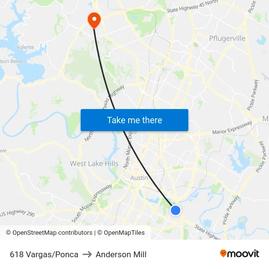 618 Vargas/Ponca to Anderson Mill map