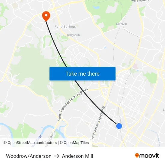 Woodrow/Anderson to Anderson Mill map