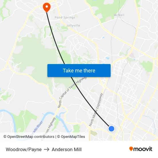 Woodrow/Payne to Anderson Mill map