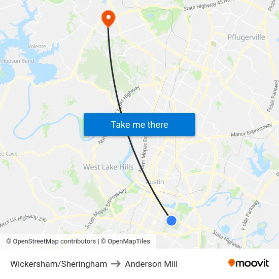 Wickersham/Sheringham to Anderson Mill map