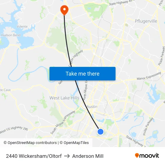 2440 Wickersham/Oltorf to Anderson Mill map