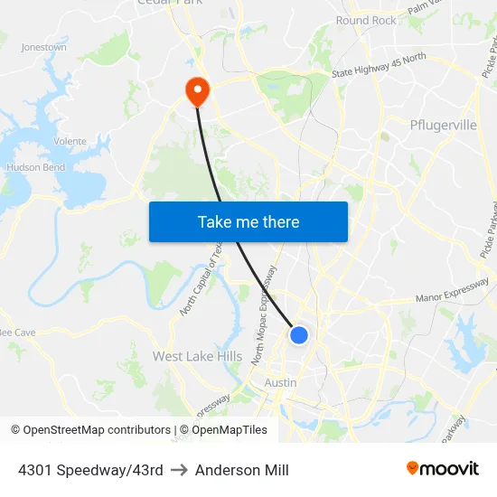 4301 Speedway/43rd to Anderson Mill map
