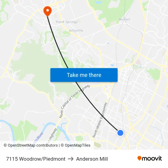 7115 Woodrow/Piedmont to Anderson Mill map