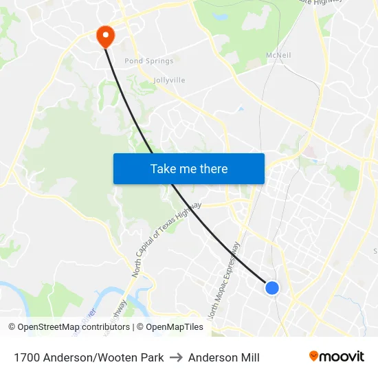 1700 Anderson/Wooten Park to Anderson Mill map