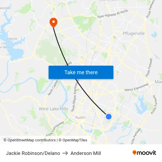 Jackie Robinson/Delano to Anderson Mill map