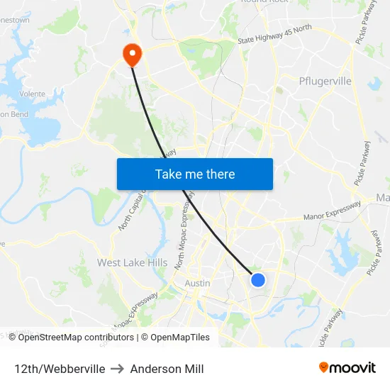 12th/Webberville to Anderson Mill map