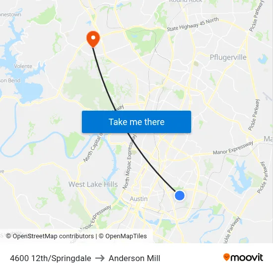 4600 12th/Springdale to Anderson Mill map