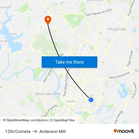 12th/Cometa to Anderson Mill map