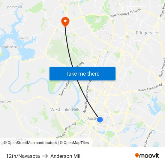 12th/Navasota to Anderson Mill map