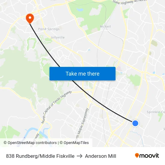838 Rundberg/Middle Fiskville to Anderson Mill map