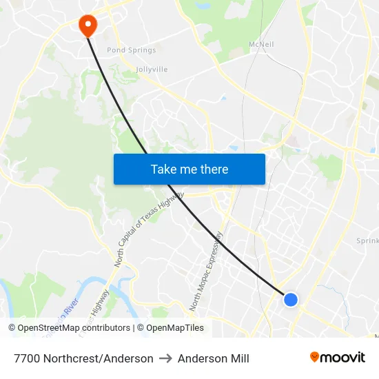 7700 Northcrest/Anderson to Anderson Mill map