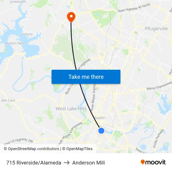 715 Riverside/Alameda to Anderson Mill map