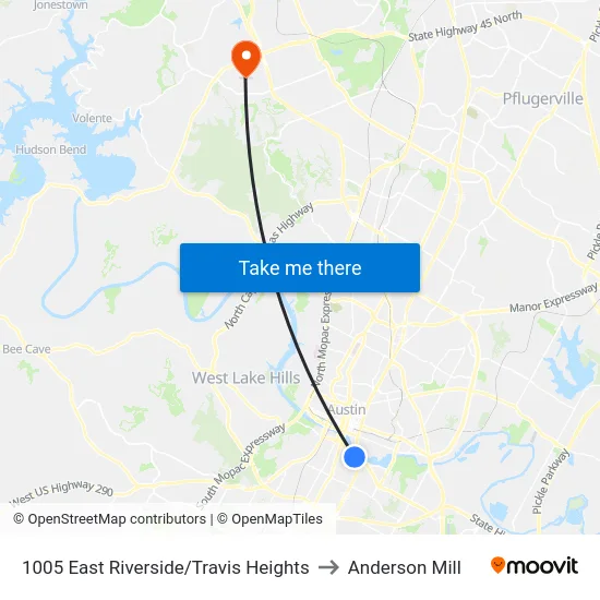1005 East Riverside/Travis Heights to Anderson Mill map