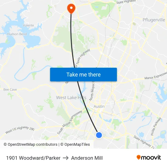 1901 Woodward/Parker to Anderson Mill map