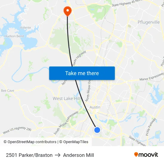 2501 Parker/Braxton to Anderson Mill map
