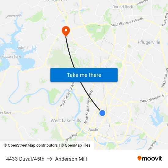 4433 Duval/45th to Anderson Mill map