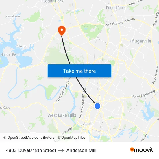 4803 Duval/48th Street to Anderson Mill map