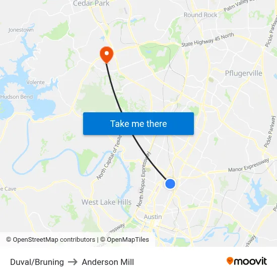 Duval/Bruning to Anderson Mill map