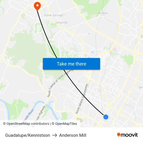 Guadalupe/Kennistson to Anderson Mill map