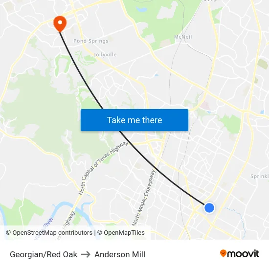 Georgian/Red Oak to Anderson Mill map