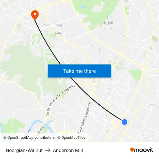 Georgian/Walnut to Anderson Mill map