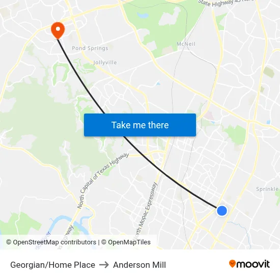 Georgian/Home Place to Anderson Mill map