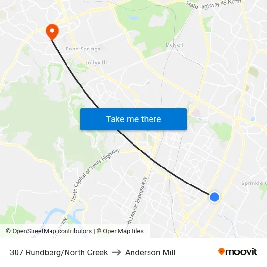 Rundberg/Northcreek to Anderson Mill map