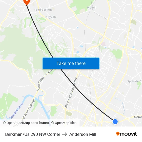 Berkman/Us 290 NW Corner to Anderson Mill map