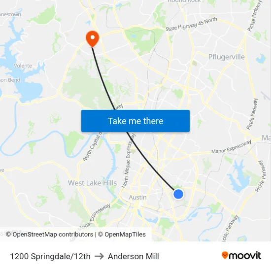 1200 Springdale/12th to Anderson Mill map