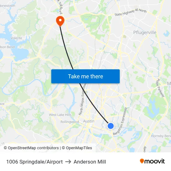1006 Springdale/Airport to Anderson Mill map