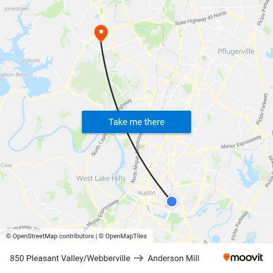 850 Pleasant Valley/Webberville to Anderson Mill map