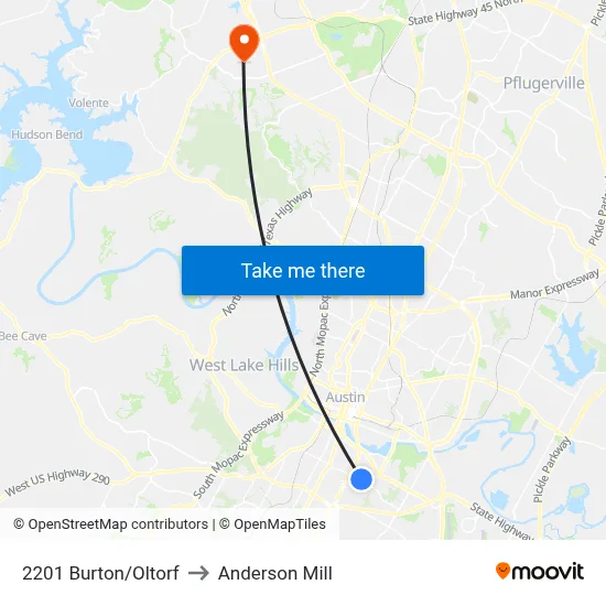 2201 Burton/Oltorf to Anderson Mill map