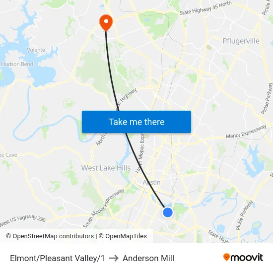 Elmont/Pleasant Valley/1 to Anderson Mill map