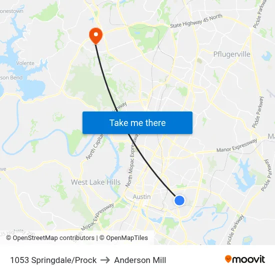 1053 Springdale/Prock to Anderson Mill map